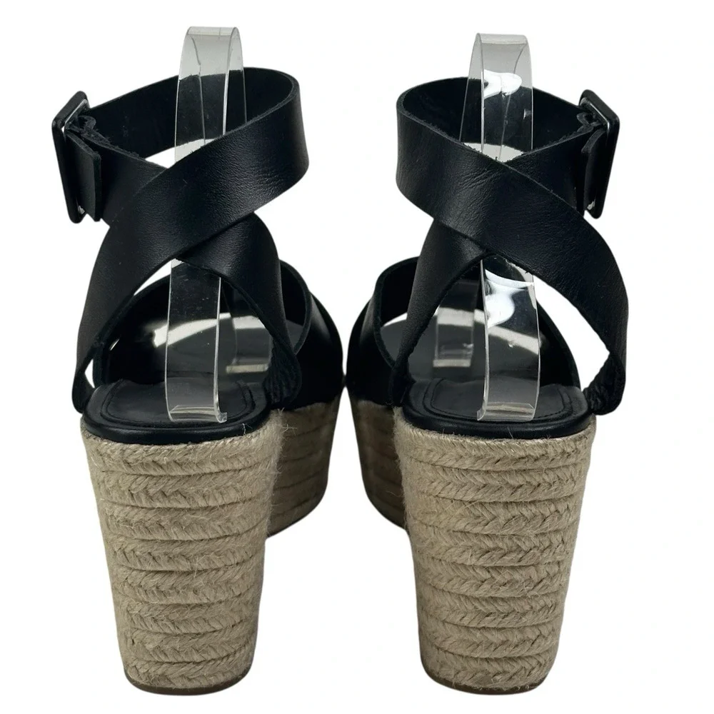 ALOHAS Lyla Black Leather Espadrille Platform Sandals Size 39 US 8-8.5 New $268